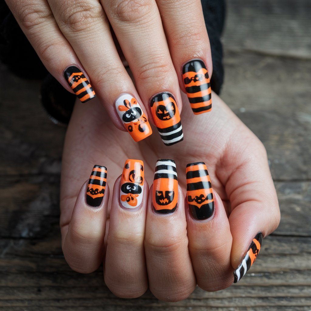 classic nails ideas black and orange.