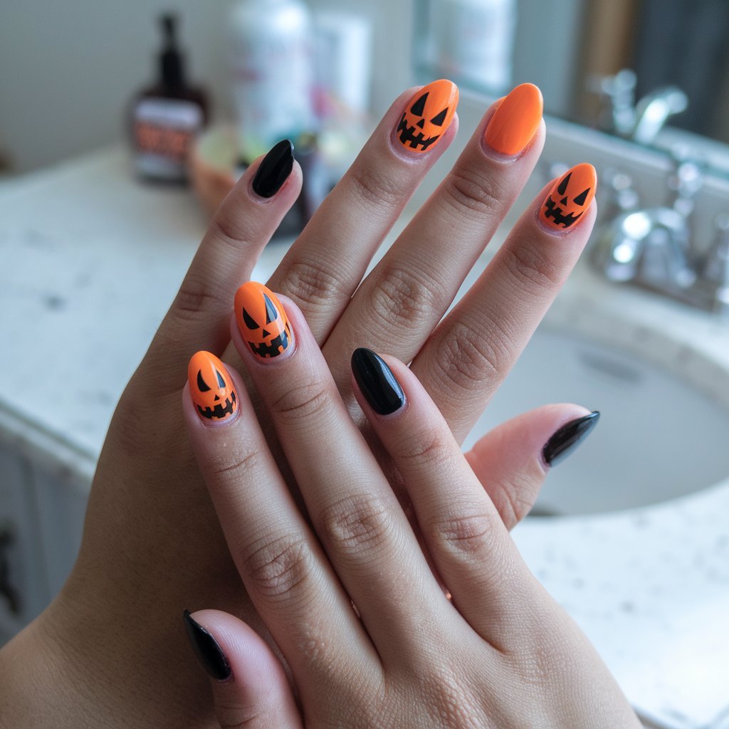 Black and orange nails